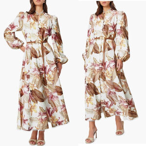 Elliatt Meadow Day Women’s Linen Blend Floral Long Sleeve Boho Maxi Shirtdress